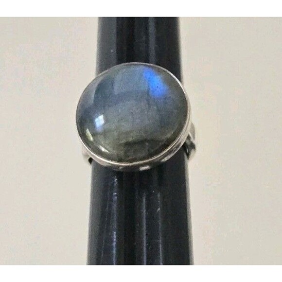 Moon Bear 925 Sterling 19.1mm Round Labradorite Ring Size: 7.25 Wt. 10.7 Grams - Picture 8 of 13